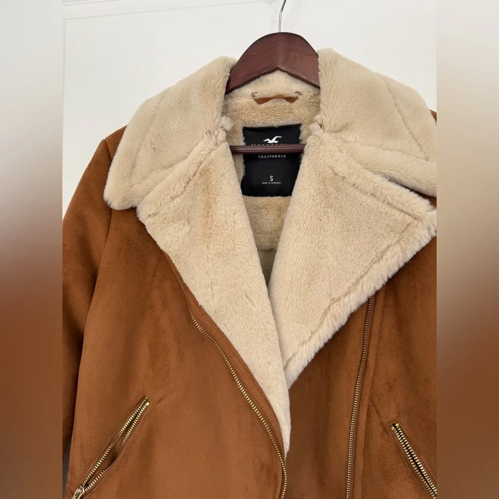 Suede motorcycle ramones jacket fur lined Hollister size Small - Picture 2 of 8